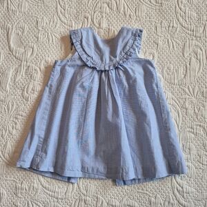 Jacadi girls size 12 months light blue sleeveless back button dress, lined EUC